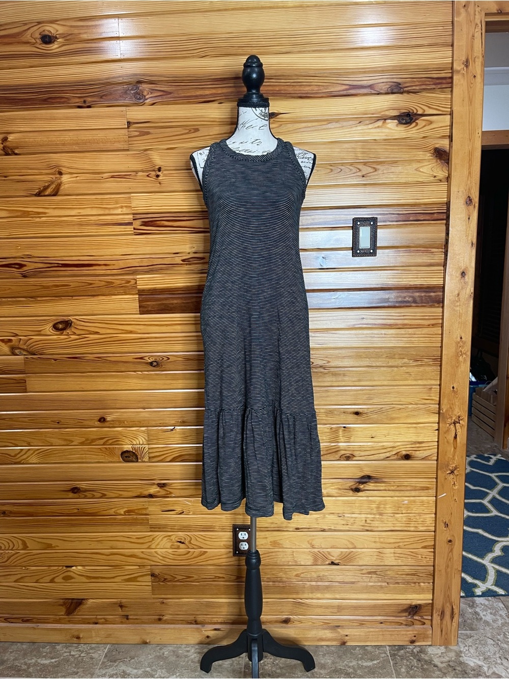 Madewell Black-Gray Striped Sleeveless Maxi Dress